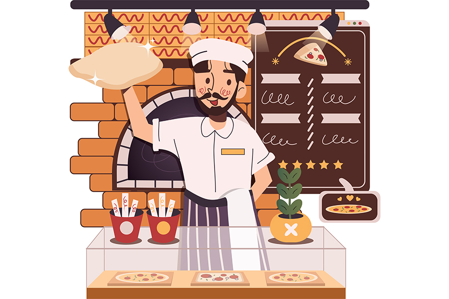 Fundamentals and Next-level Steps for a Solid Restaurant Employee Training Program, pizza chef illustration