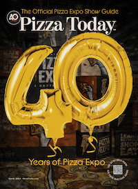March 2024 Issue of Pizza Today Magazine, pizza industry, trade magazine, magazine cover, 40th anniversary of Pizza Expo